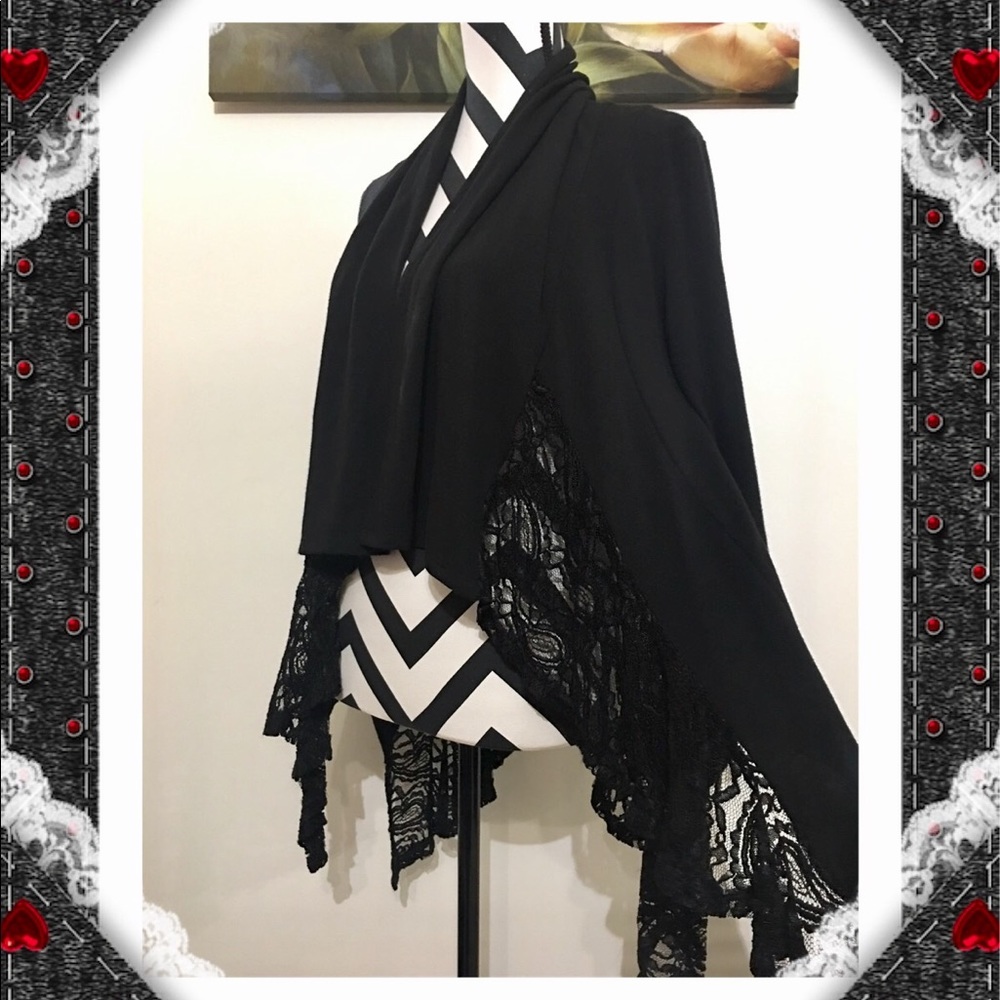 Maria Gabrielle Lace Inserted Open Front Cardigan